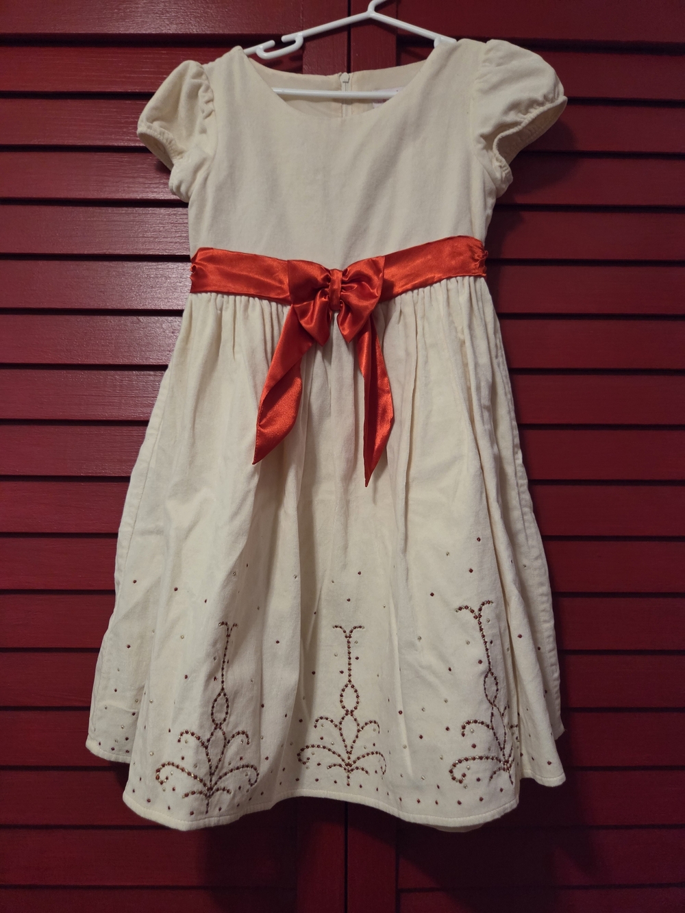 American Girl Cream Velvet Holiday Party Dress with Red Sash